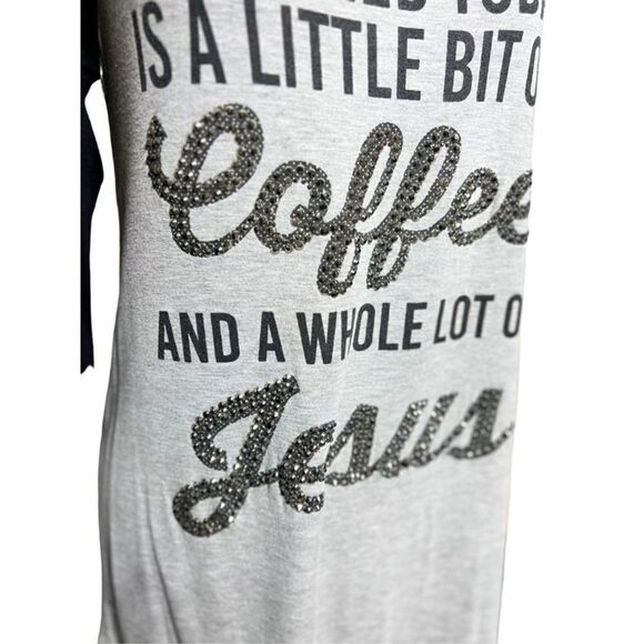 Rosemary Knit Jersey All I Need Is Coffee And Jesus Black & Gray Small - Picture 3 of 4